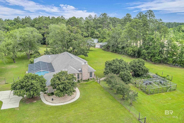 aerial view with a wooded view