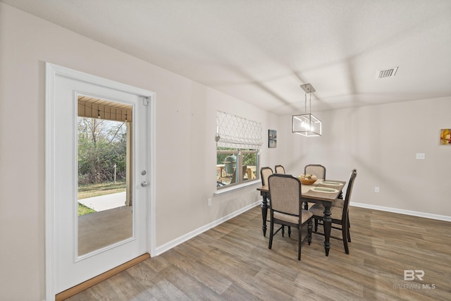 dining space featuring wood-type flooring