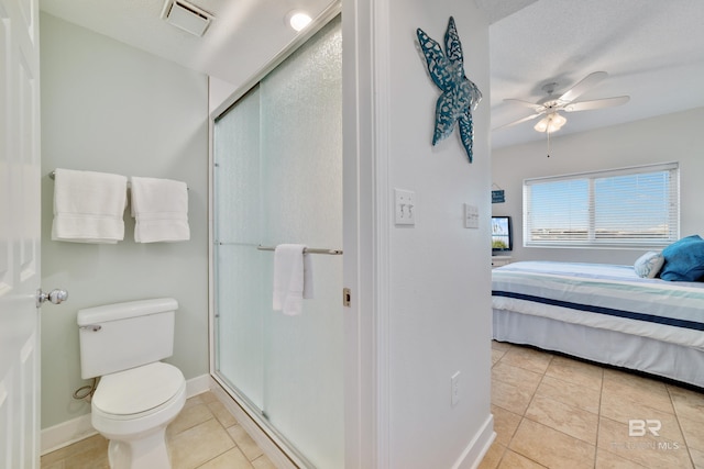 ensuite bathroom with visible vents, ensuite bath, a stall shower, tile patterned floors, and toilet