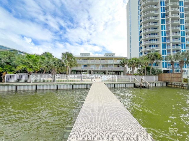 dock area with a water view