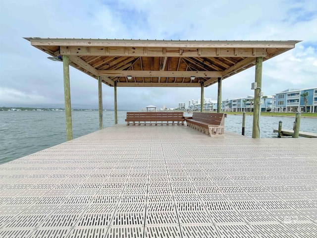 view of dock with a water view