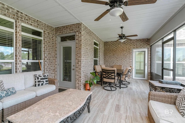 wooden terrace with ceiling fan