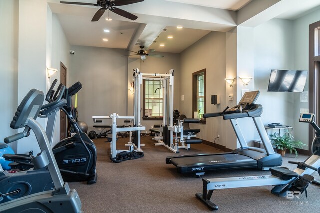 1430 Regency Rd Unit J302, Gulf Shores, AL 36542 - exercise room featuring a ceiling fan, recessed lighting, and baseboards