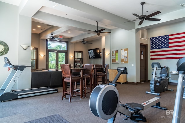 1430 Regency Rd Unit J302, Gulf Shores, AL 36542 - gym with ceiling fan, carpet flooring, recessed lighting, and baseboards