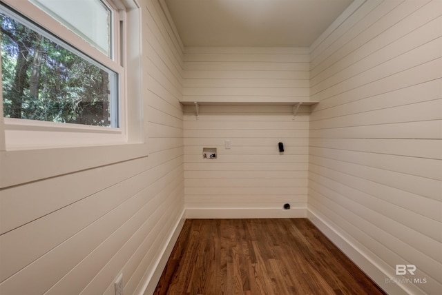 clothes washing area featuring hookup for a washing machine and dark hardwood / wood-style floors