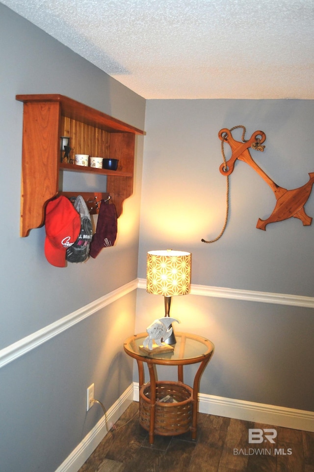 details with a textured ceiling