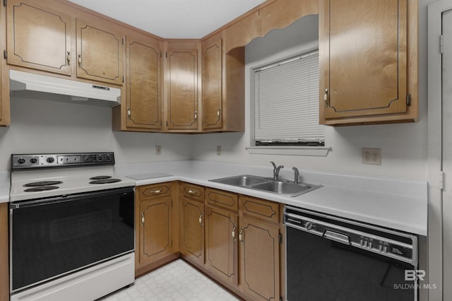 143 Kingswood Dr, Daphne, AL 36526 - kitchen featuring black dishwasher, white electric stove, under cabinet range hood, light countertops, and light floors