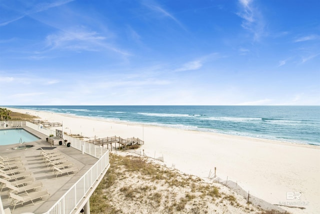 property view of water featuring a view of the beach