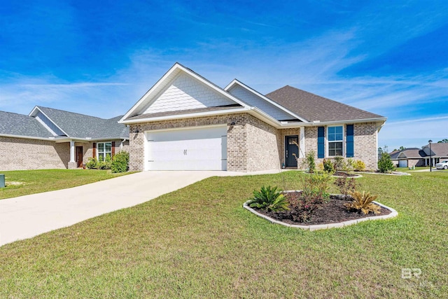 craftsman-style house featuring a garage and a front lawn