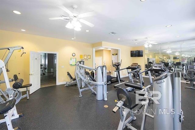 gym with ceiling fan