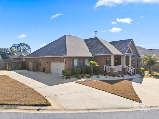 view of front of property featuring covered porch and a garage