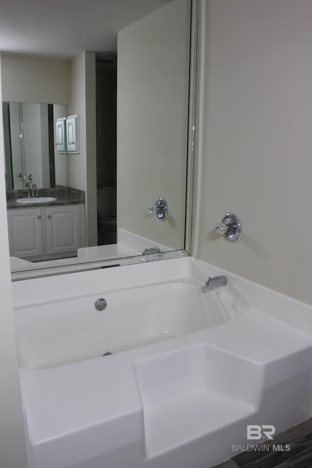 bathroom featuring a textured ceiling and vanity with extensive cabinet space