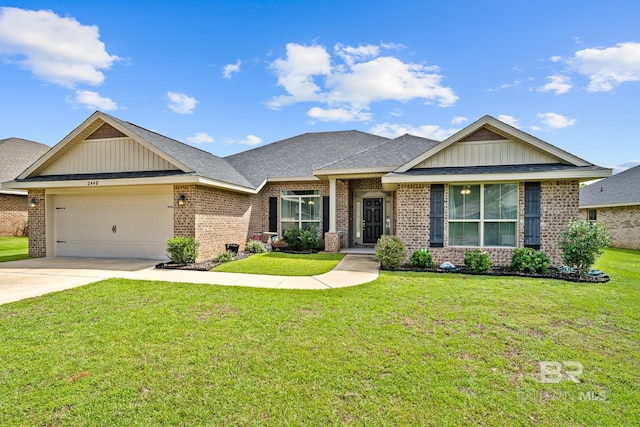 craftsman-style home with a front lawn and a garage