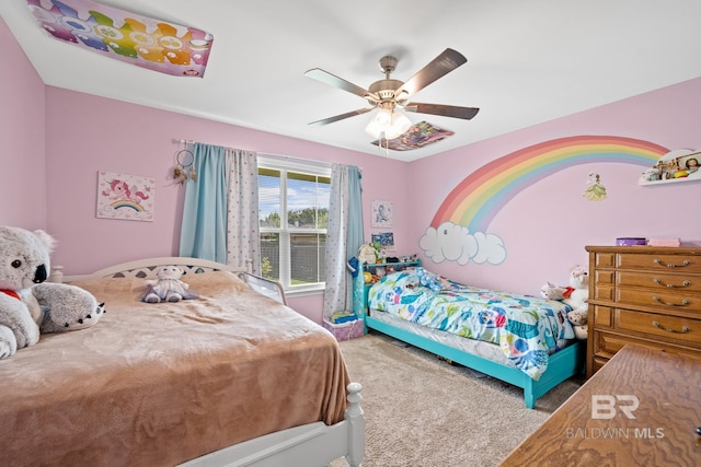 bedroom with carpet floors and ceiling fan