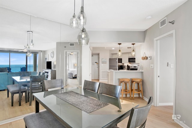 dining space featuring light hardwood / wood-style floors