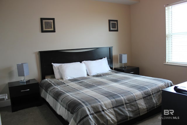 carpeted bedroom featuring multiple windows