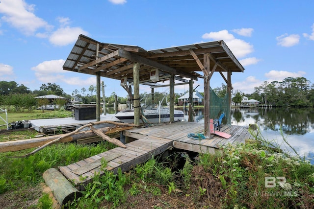 dock area with a water view