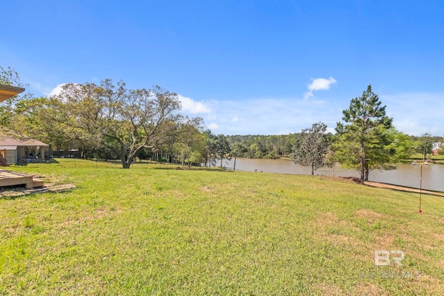 view of yard with a water view