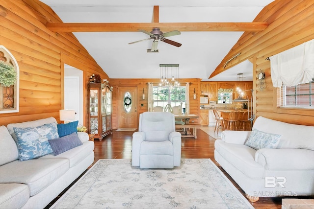 196 Jernigan Rd, Brewton, AL 36426 - living room featuring wood finished floors, ceiling fan, and rustic walls