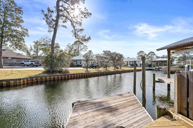 view of dock with a water view