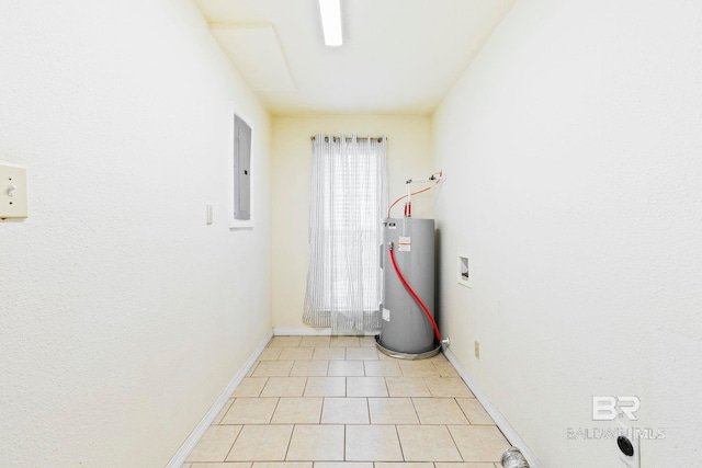 utility room with electric panel and water heater