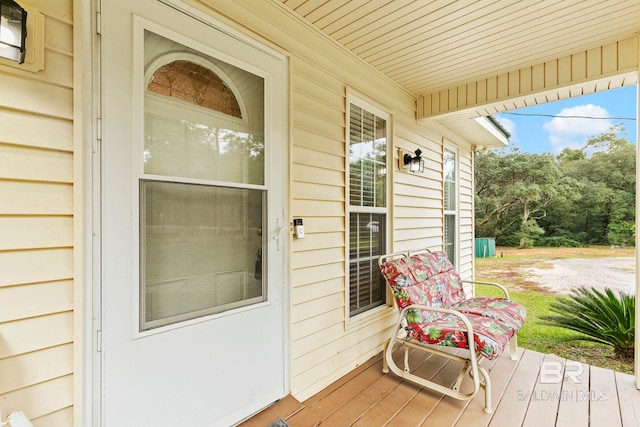 doorway to property featuring a deck