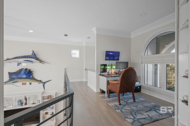 30471 Harbour Dr, Orange Beach, AL 36561 - office space with crown molding, wood finished floors, and a wealth of natural light