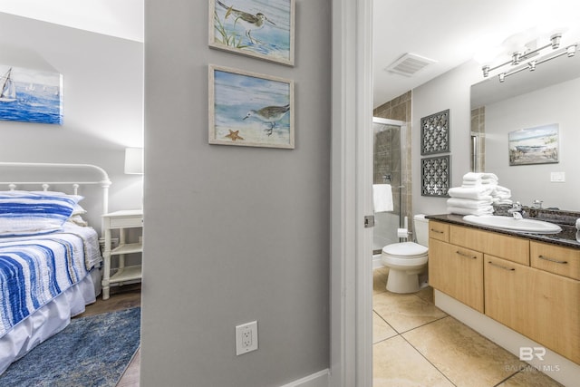 28105 Perdido Beach Blvd Unit C-314, Orange Beach, AL 36561 - full bathroom with visible vents, a shower stall, vanity, tile patterned floors, and toilet