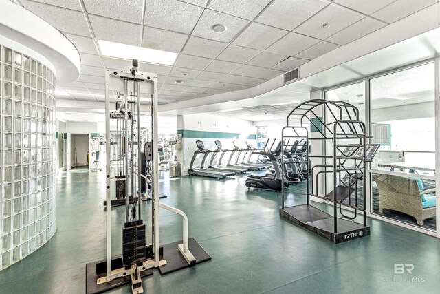 28105 Perdido Beach Blvd Unit C-314, Orange Beach, AL 36561 - workout area featuring visible vents, a wealth of natural light, and a paneled ceiling