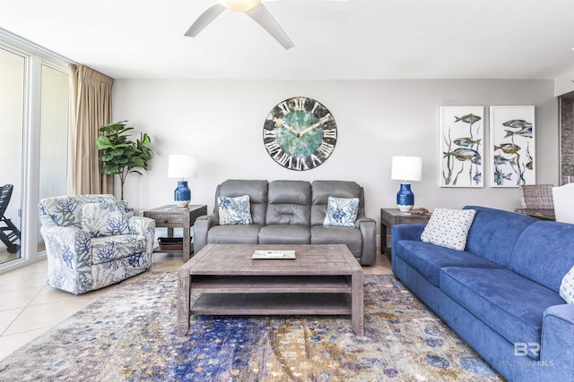 28105 Perdido Beach Blvd Unit C-314, Orange Beach, AL 36561 - living room with a ceiling fan and tile patterned flooring