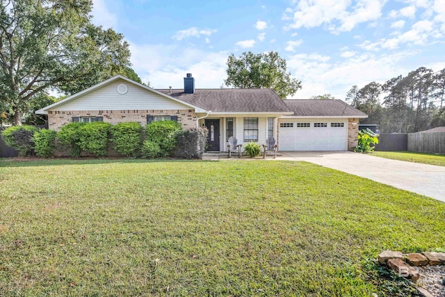 ranch-style house with a garage and a front yard