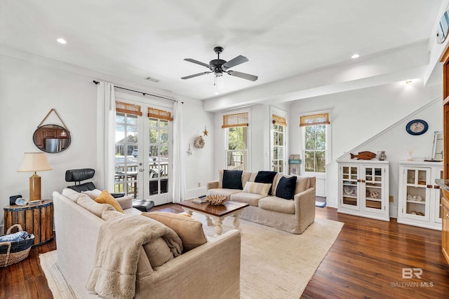 25773 Canal Rd Unit 28, Orange Beach, AL 36561 - living room featuring dark wood-style floors, recessed lighting, and ceiling fan