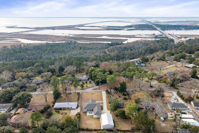 drone / aerial view featuring a water view