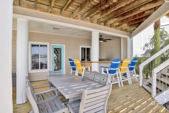 7166 Sharp Reef, Pensacola, FL 32507 - wooden terrace with ceiling fan