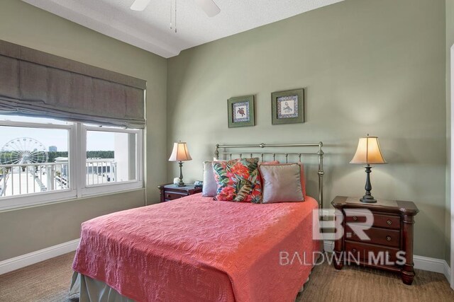 bedroom with carpet flooring and ceiling fan