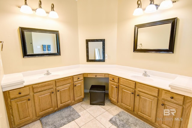 bathroom with vanity and tile patterned floors