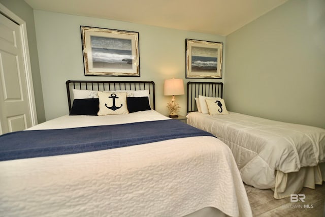 bedroom featuring vaulted ceiling