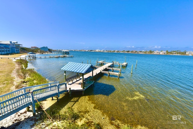 dock area featuring a water view