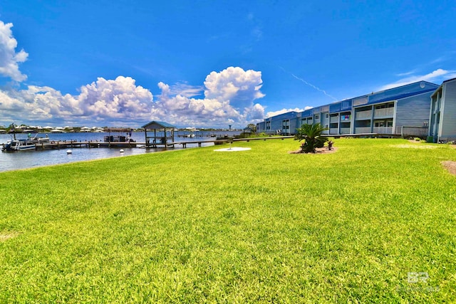 view of yard with a water view