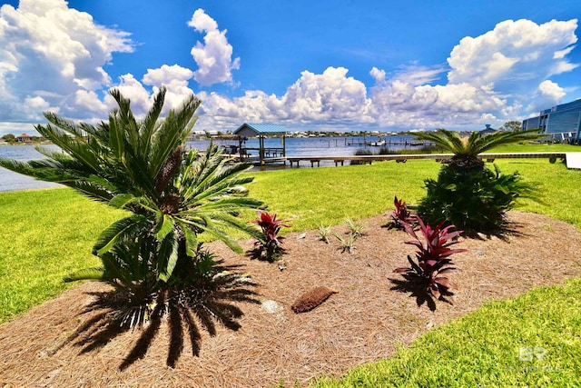 view of yard featuring a gazebo and a water view