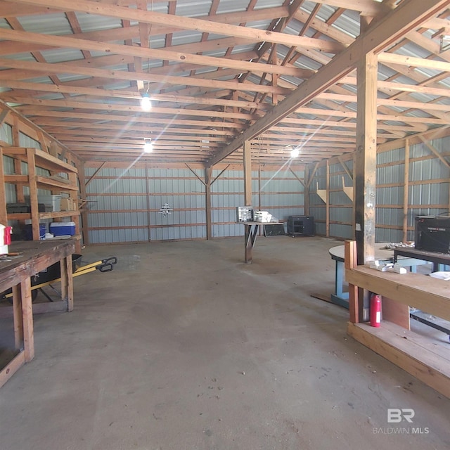 garage with metal wall