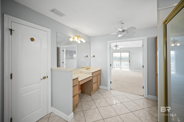 2024 W Beach Blvd, Gulf Shores, AL 36542 - bathroom featuring vanity, a ceiling fan, and tile patterned floors
