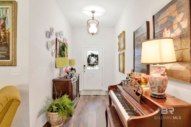 interior space with dark hardwood / wood-style flooring