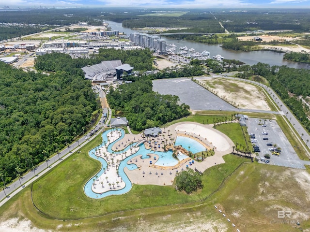 bird's eye view featuring a water view