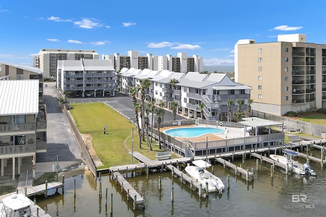 exterior space featuring a water view