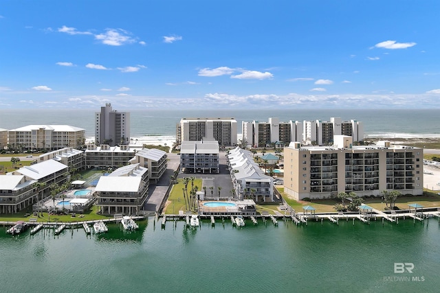 bird's eye view featuring a water view