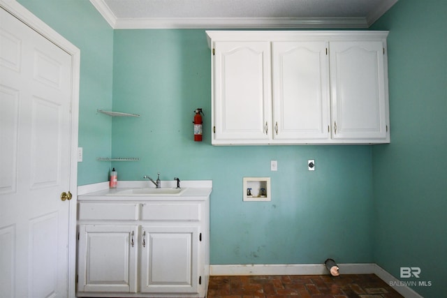 11151 Colvin Ln, Daphne, AL 36526 - laundry room featuring washer hookup, baseboards, cabinet space, hookup for an electric dryer, and ornamental molding