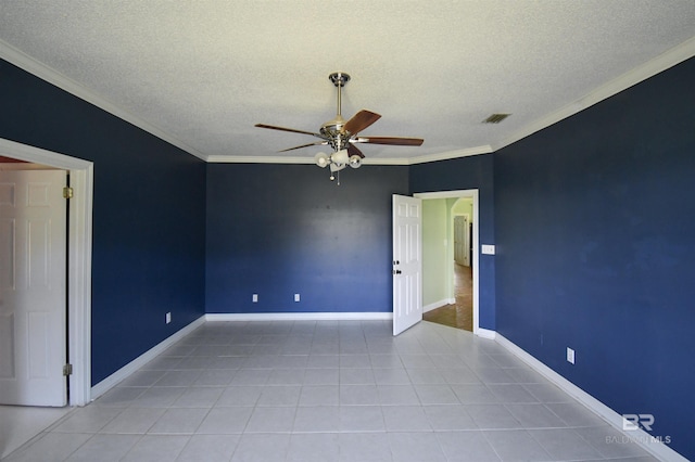 11151 Colvin Ln, Daphne, AL 36526 - unfurnished room with a textured ceiling, ceiling fan, ornamental molding, and tile patterned floors
