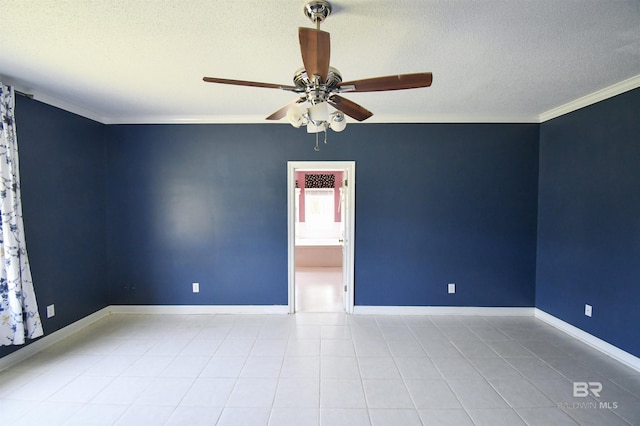 11151 Colvin Ln, Daphne, AL 36526 - unfurnished room with ceiling fan, a textured ceiling, ornamental molding, tile patterned floors, and baseboards