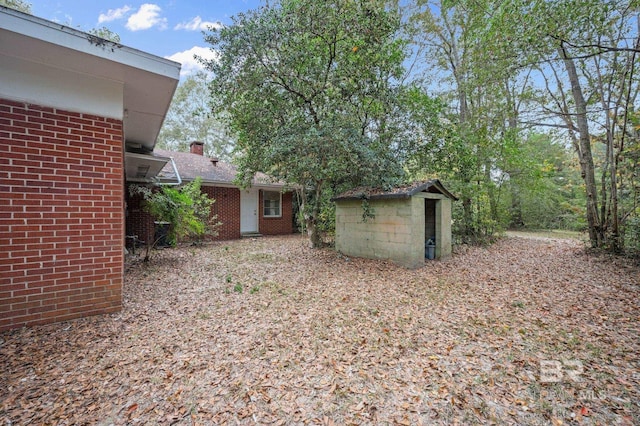 view of yard featuring a shed